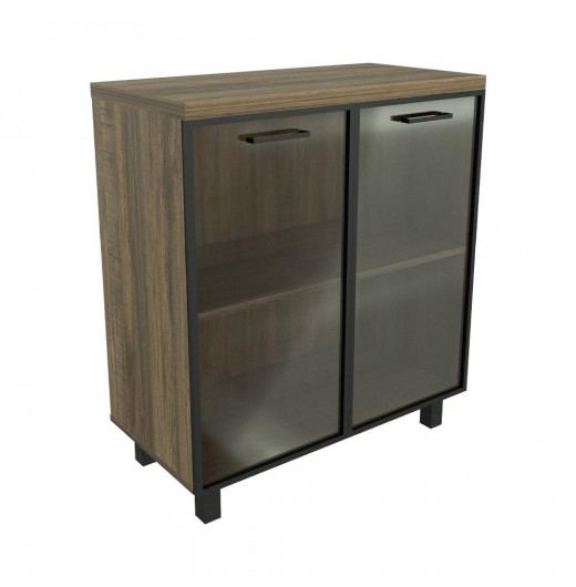 Креденция 2 двери со стеклом(бронза) Дуб Самдал 800х400х900 LuxWork PRO Black