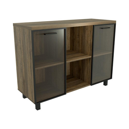 Тумба многофункциональная со стеклом(бронза) Дуб Самдал 1200х450х900 LuxWork PRO Black