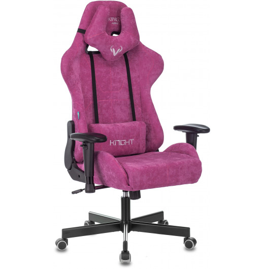 Кресло игровое Zombie VIKING KNIGHT Fabric малиновый Light-15 с подголов. крестов. металл