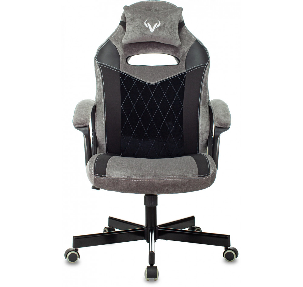 Кресло игровое Zombie VIKING 6 KNIGHT Fabric серый/черный с подголов. крестов. металл
