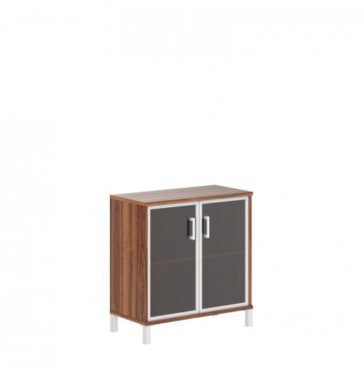 Шкаф низкий со стеклянными дверьми в AL-рамке B 410.4 Орех Даллас 900х450х920 (Ш*Г*В)